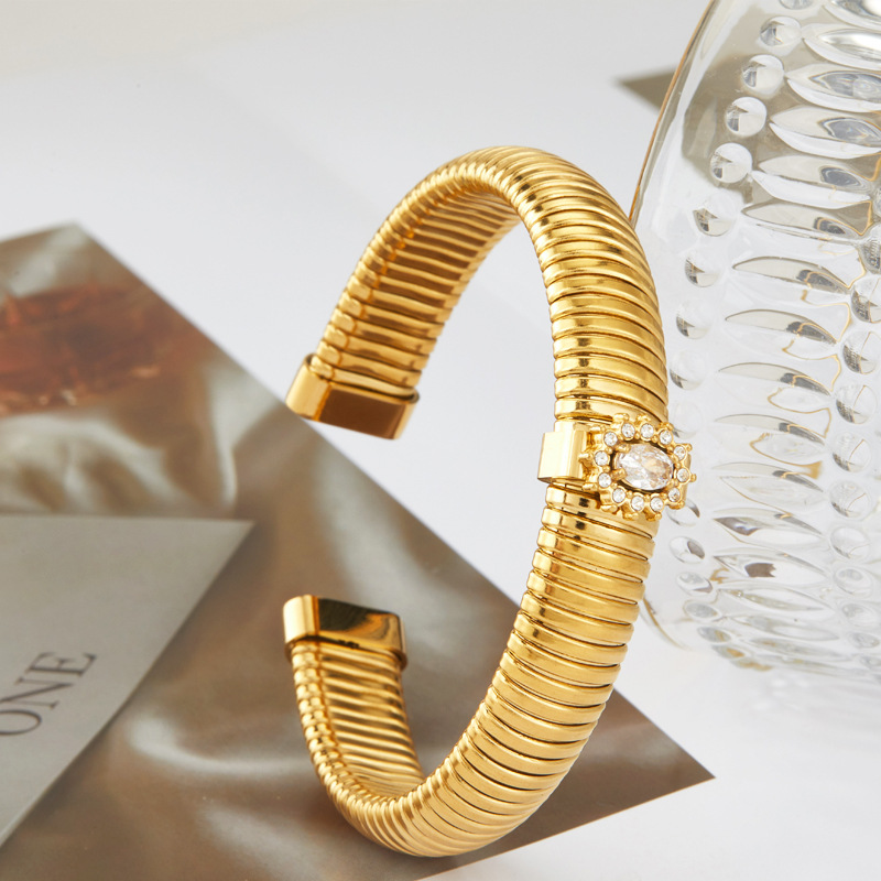 18K gold plated stainless steel diamond bracelet for women